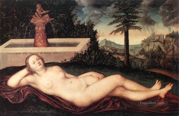  Fuente Arte - Ninfa del río reclinada en la fuente Lucas Cranach el Viejo desnudo